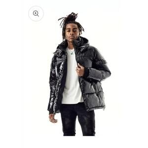 Rebel Minds Puffer Coat BlackW/ Removable Hood Sz. Large